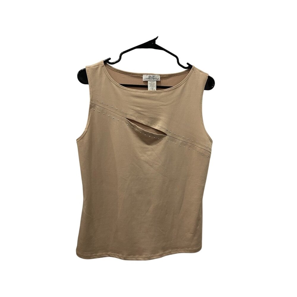 Bronte and Tallulah Womens Beige Sleeveless Top With Embellishments SZ Medium